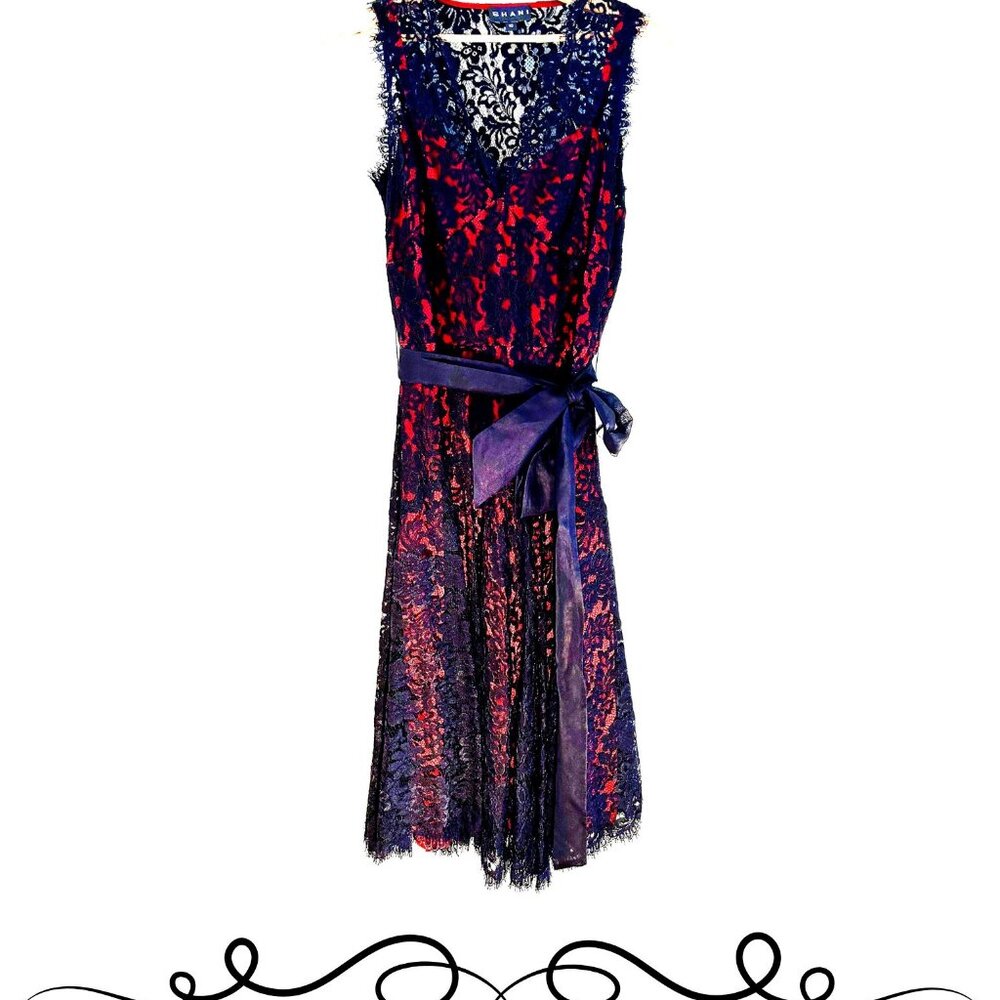 Black lace dress with red underneath sheath, size 10, SHANI
